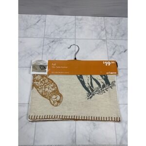 At Home Table Runner Embroidered Cotton Linen Fall Autumn Owls 72x13 New